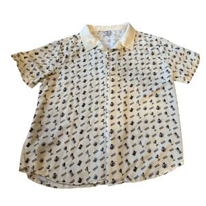 Maker's Mark Button Up Shirt Mens Medium Ivory Allover Cocktail Print Bourbon